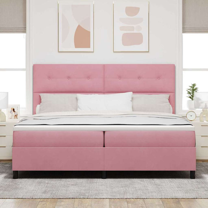 Box spring seng med madras Lyserød 200 x 200 cm Fløjl