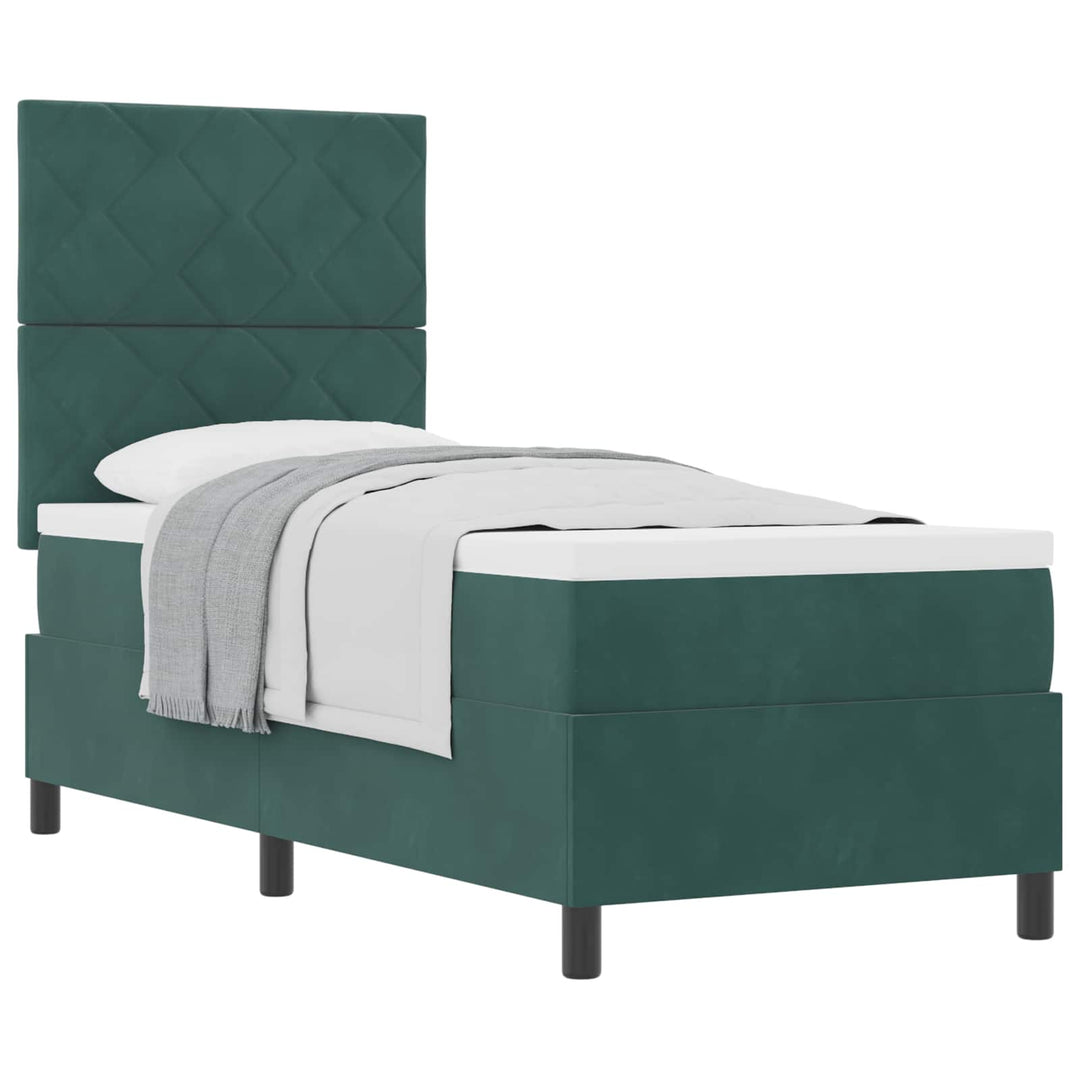 Box spring seng med hovedgærde Mørkegrøn 80 x 200 cm Fløjl