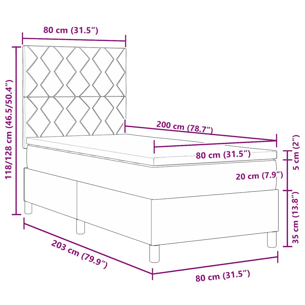 Box spring seng med hovedgærde Mørkegrøn 80 x 200 cm Fløjl