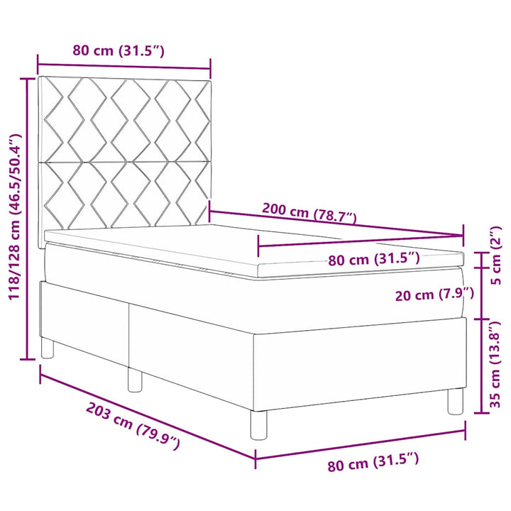 Box spring seng med hovedgærde Mørkegrøn 80 x 200 cm Fløjl