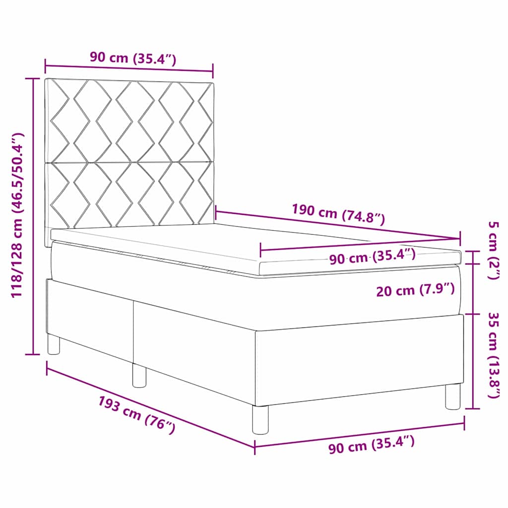 Box spring seng med hovedgærde Sort 90 x 190 cm Fløjl