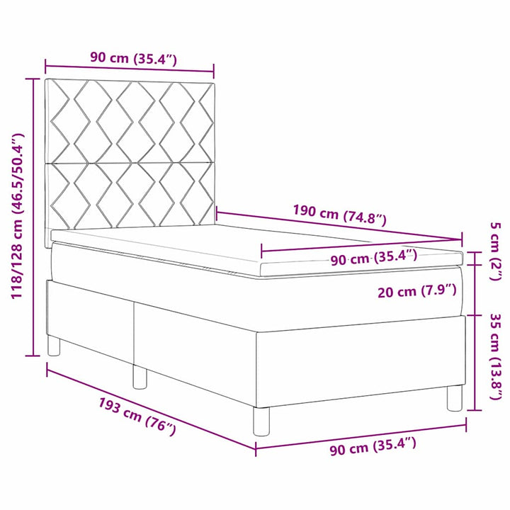 Box spring seng med hovedgærde Sort 90 x 190 cm Fløjl