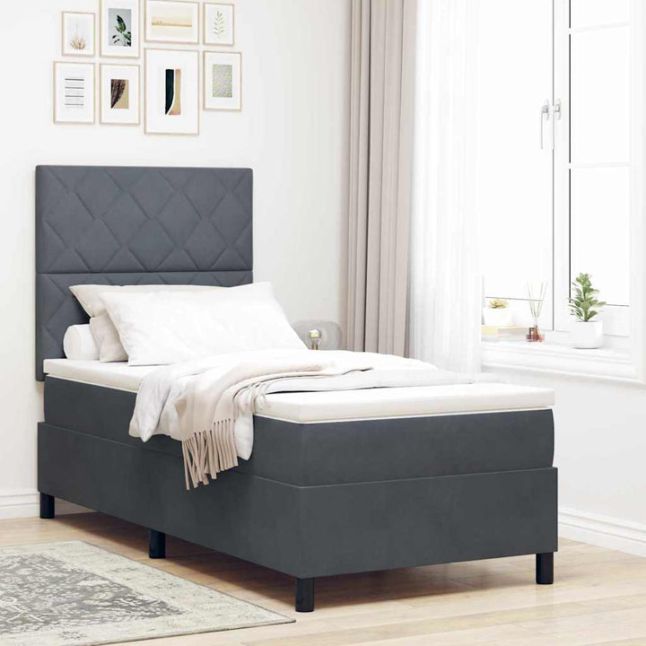 Box spring seng med hovedgærde Mørkegrå 90 x 200 cm Fløjl