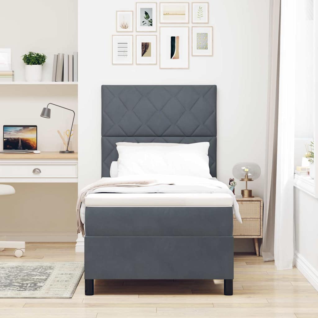 Box spring seng med hovedgærde Mørkegrå 90 x 200 cm Fløjl