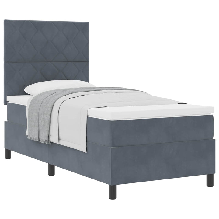 Box spring seng med hovedgærde Mørkegrå 90 x 200 cm Fløjl
