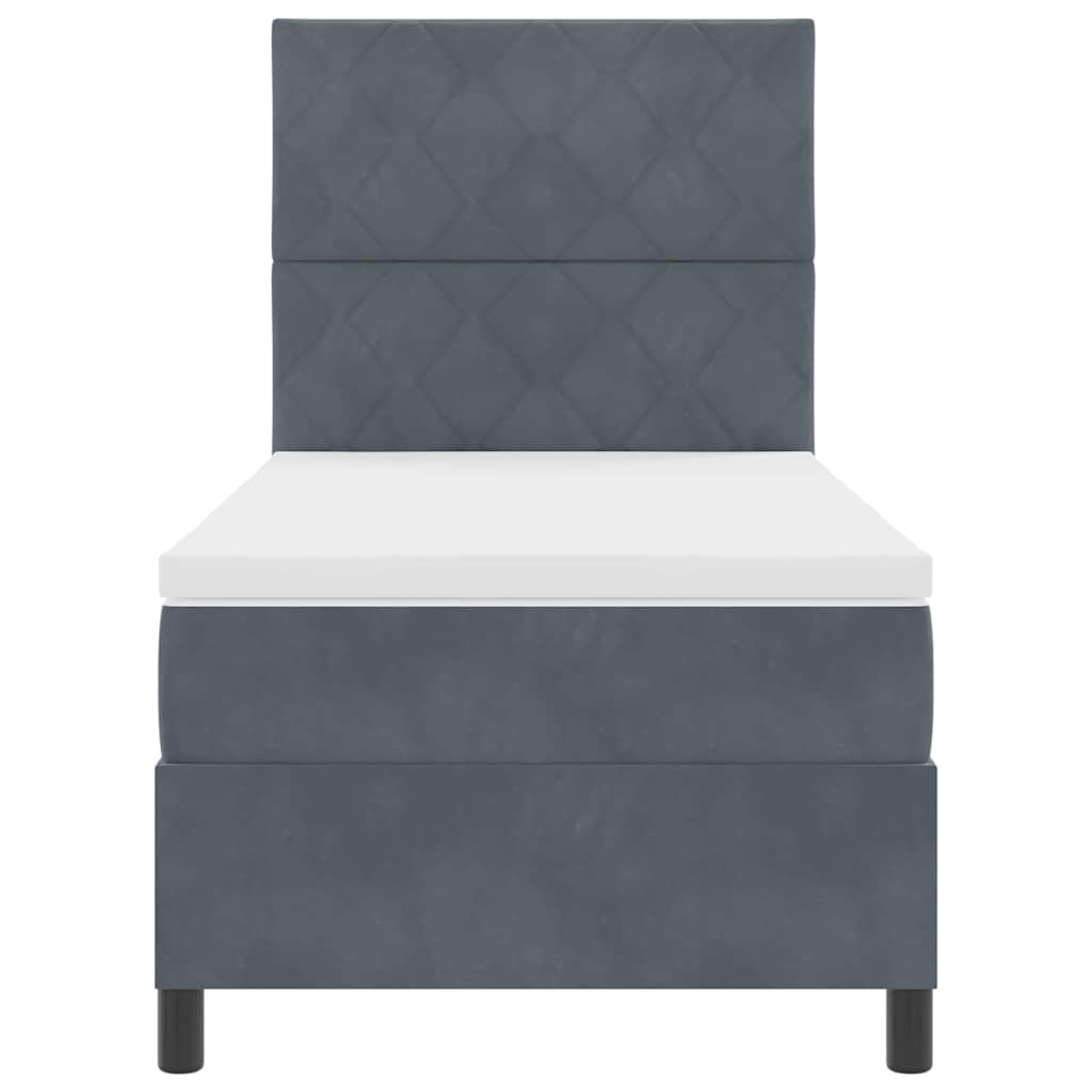 Box spring seng med hovedgærde Mørkegrå 90 x 200 cm Fløjl