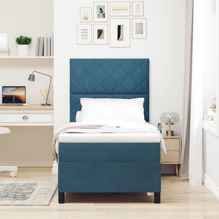 Box spring seng med madras Mørk blå 90 x 200 cm Fløjl