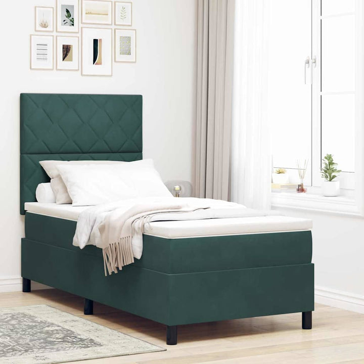 Box spring seng med hovedgærde Mørkegrøn 100 x 200 cm Fløjl