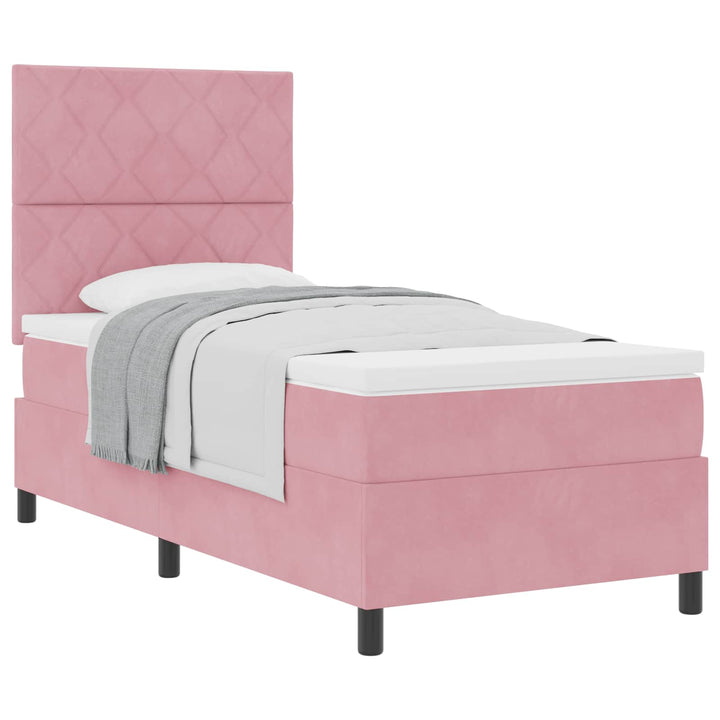 Box spring seng med hovedgærde Lyserød 100 x 200 cm Fløjl