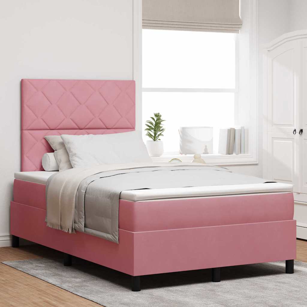Box spring seng med hovedgærde Lyserød 120 x 190 cm Fløjl