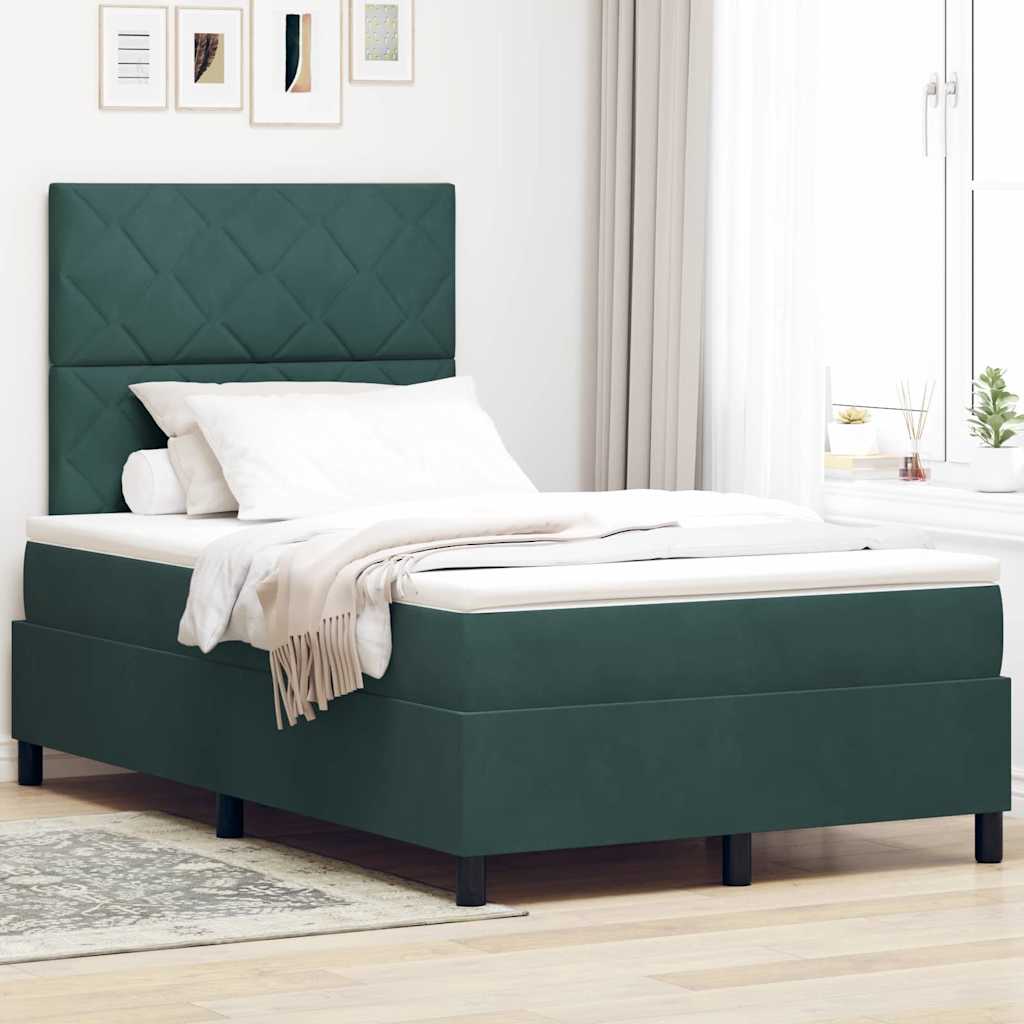 Box spring seng med hovedgærde Mørkegrøn 120 x 200 cm Fløjl