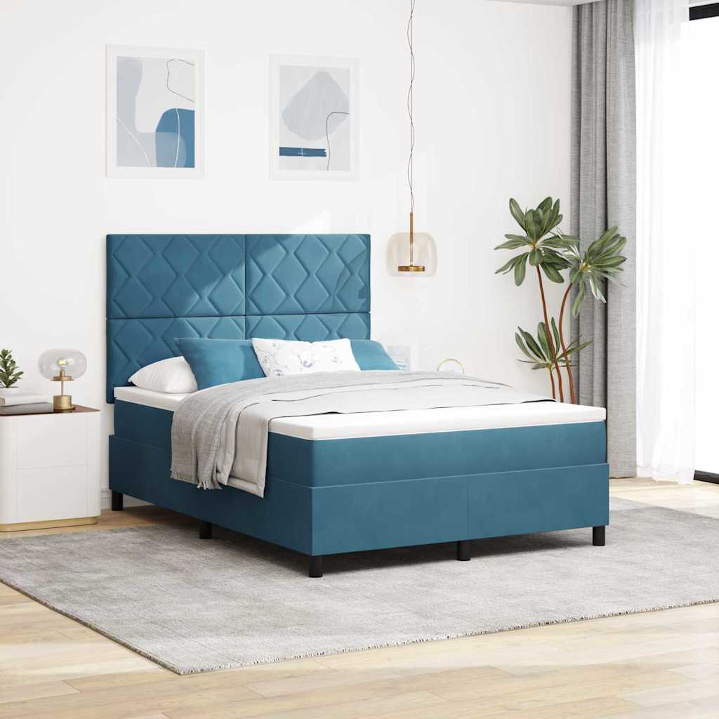 Box spring seng med hovedgærde Mørk blå 140 x 190 cm Fløjl