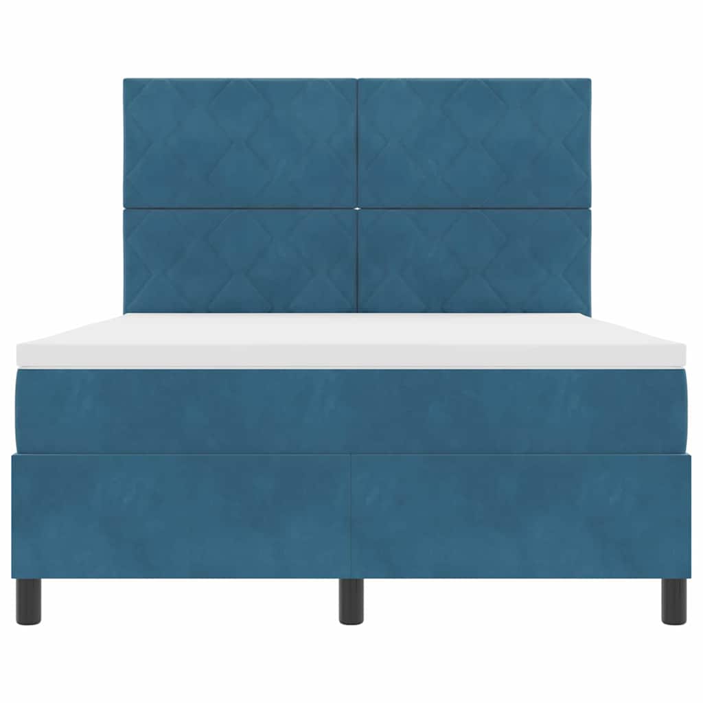Box spring seng med hovedgærde Mørk blå 140 x 190 cm Fløjl