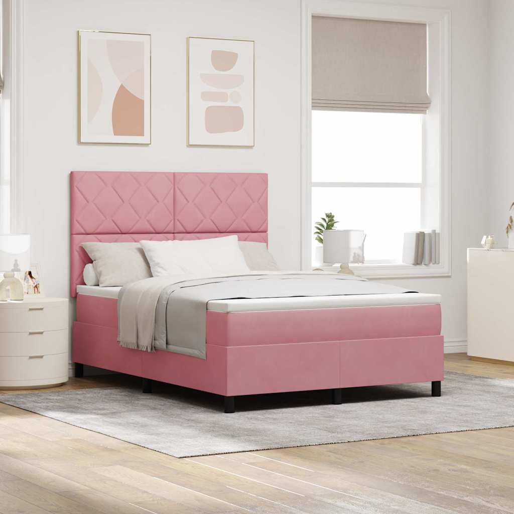 Box spring seng med hovedgærde Lyserød 140 x 200 cm Fløjl