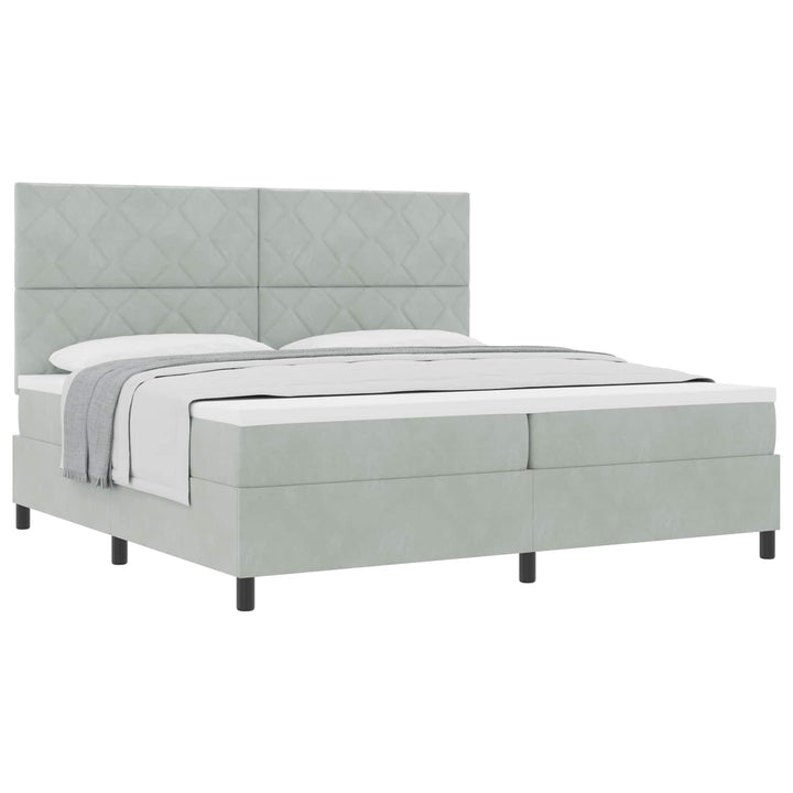 Box spring seng med hovedgærde Lysegrå 200 x 200 cm Fløjl