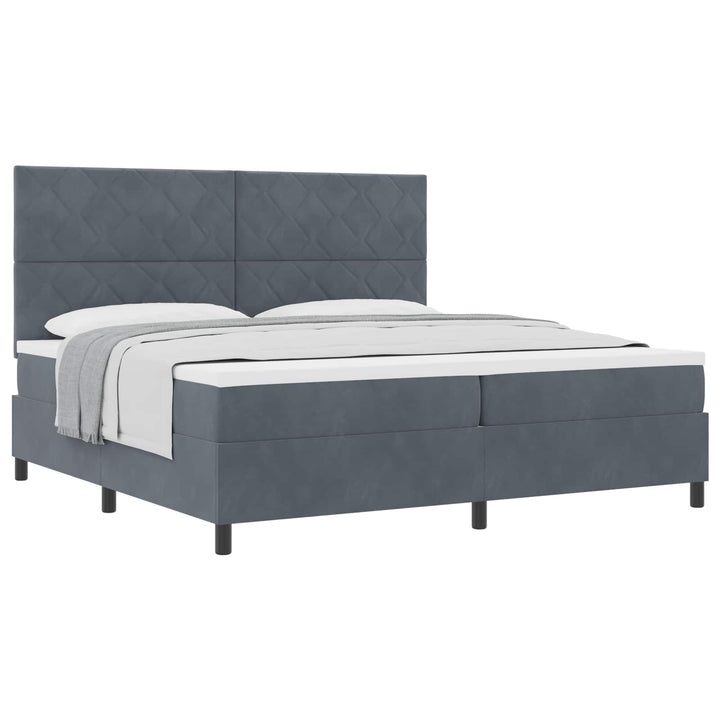 Box spring seng med hovedgærde Mørkegrå 200 x 200 cm Fløjl