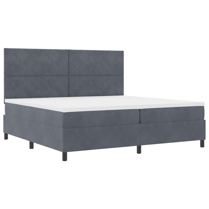 Box spring seng med hovedgærde Mørkegrå 200 x 200 cm Fløjl