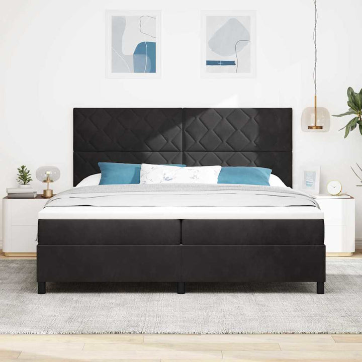 Box spring seng med hovedgærde Sort 200 x 200 cm Fløjl