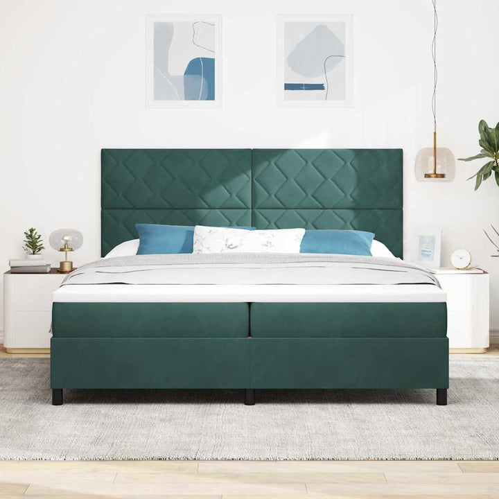 Box spring seng med hovedgærde Mørkegrøn 200 x 200 cm Fløjl