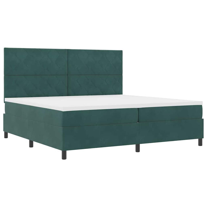 Box spring seng med hovedgærde Mørkegrøn 200 x 200 cm Fløjl