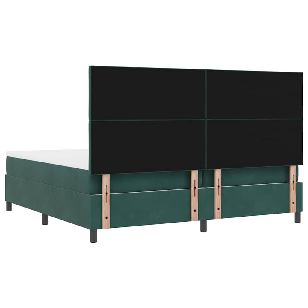 Box spring seng med hovedgærde Mørkegrøn 200 x 200 cm Fløjl