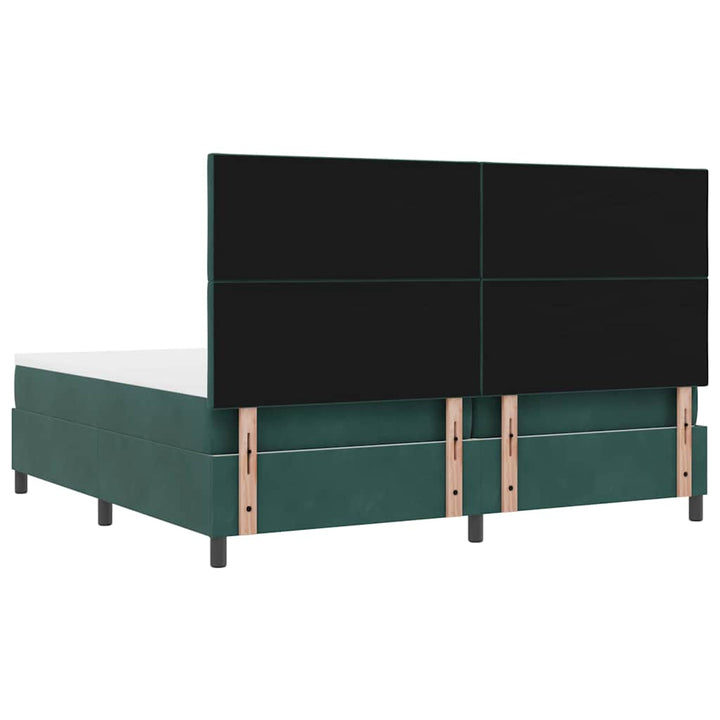Box spring seng med hovedgærde Mørkegrøn 200 x 200 cm Fløjl