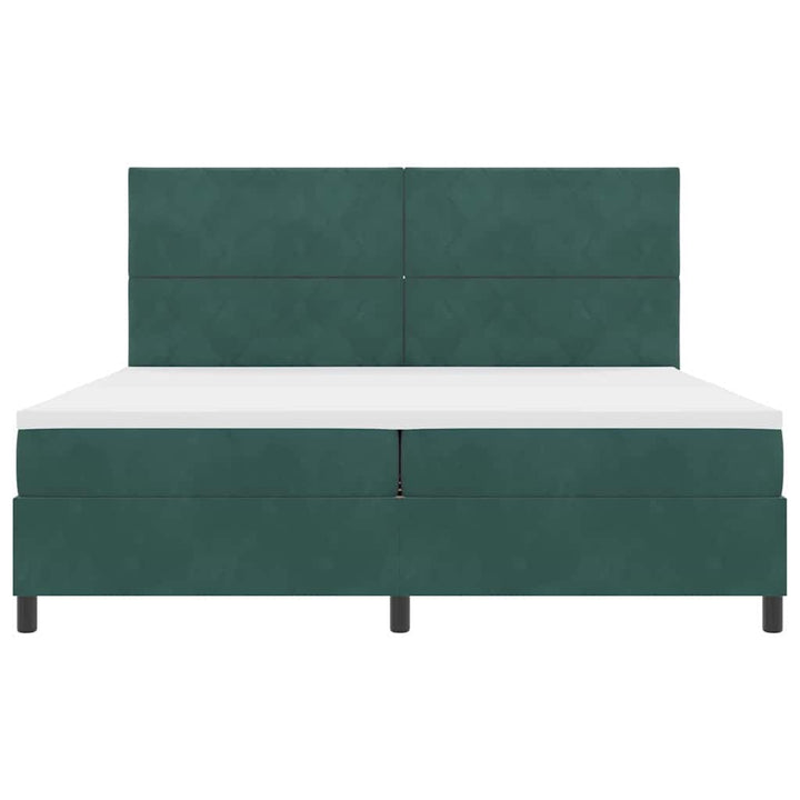 Box spring seng med hovedgærde Mørkegrøn 200 x 200 cm Fløjl