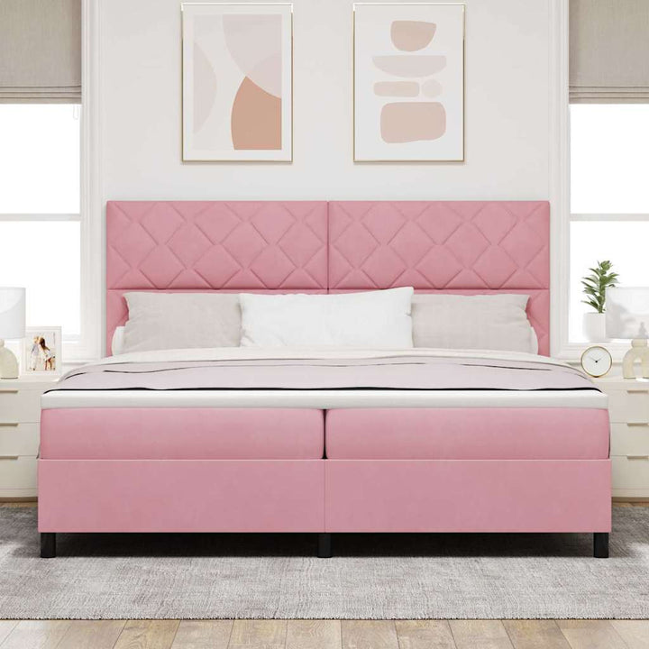 Box spring seng med hovedgærde Lyserød 200 x 200 cm Fløjl