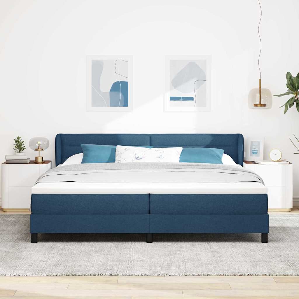 Box spring seng med madras med hovedgærde Blå 200 x 200 cm Stof