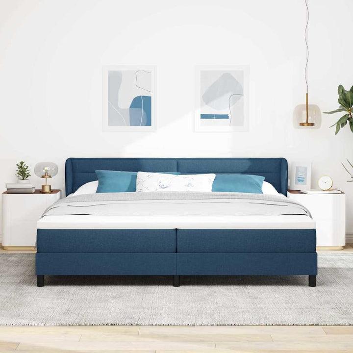 Box spring seng med madras med hovedgærde Blå 200 x 200 cm Stof