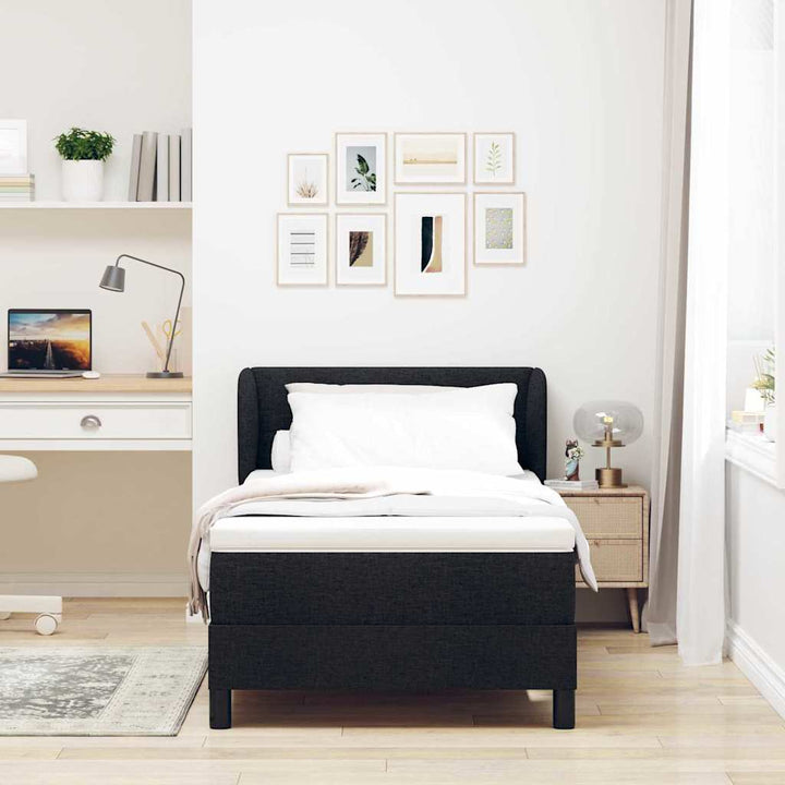Box spring seng med madras med hovedgærde Sort 90 x 200 cm Stof
