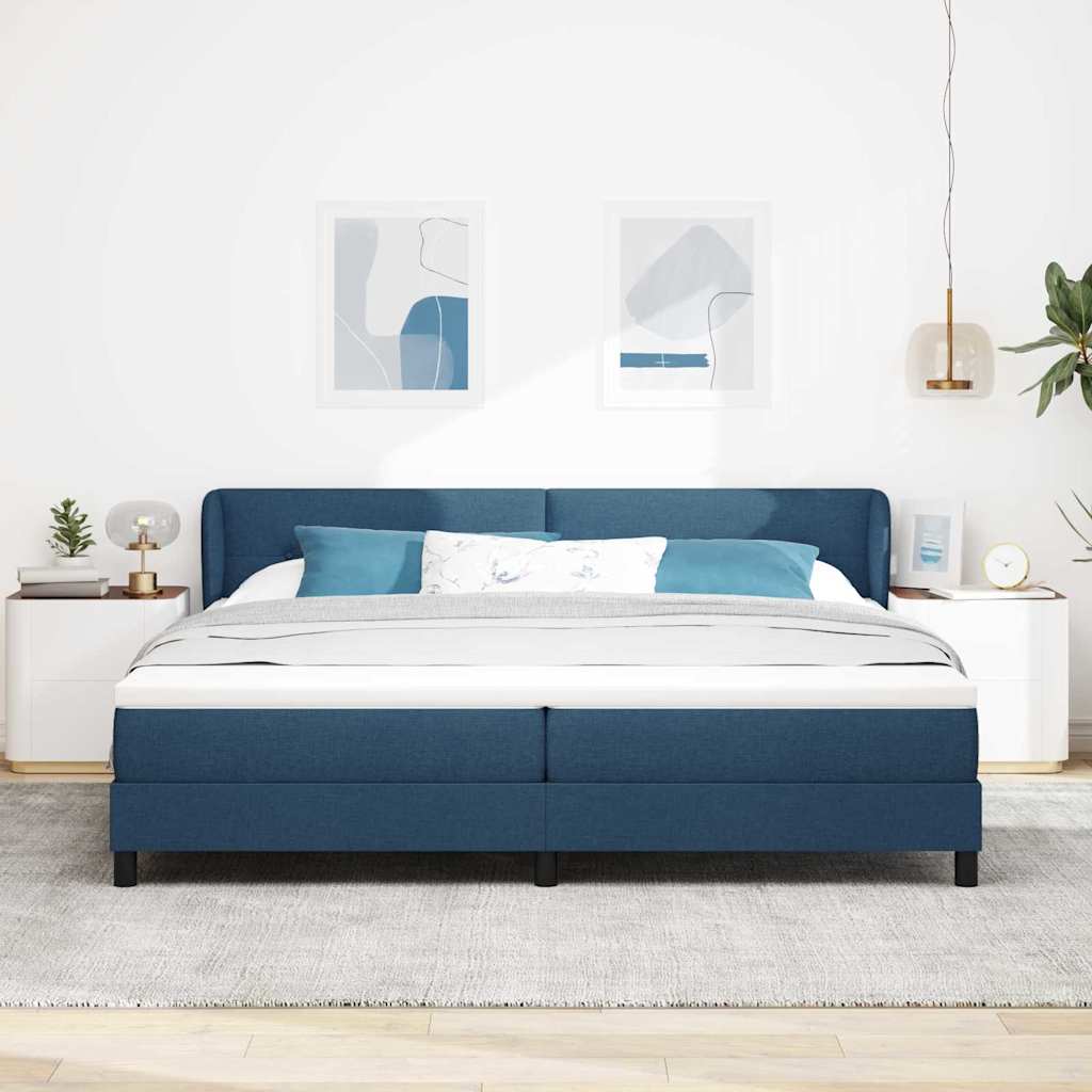 Box spring seng med madras med hovedgærde Blå 200 x 200 cm Stof