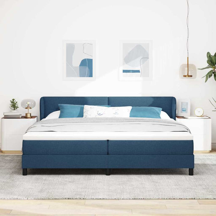 Box spring seng med madras med hovedgærde Blå 200 x 200 cm Stof
