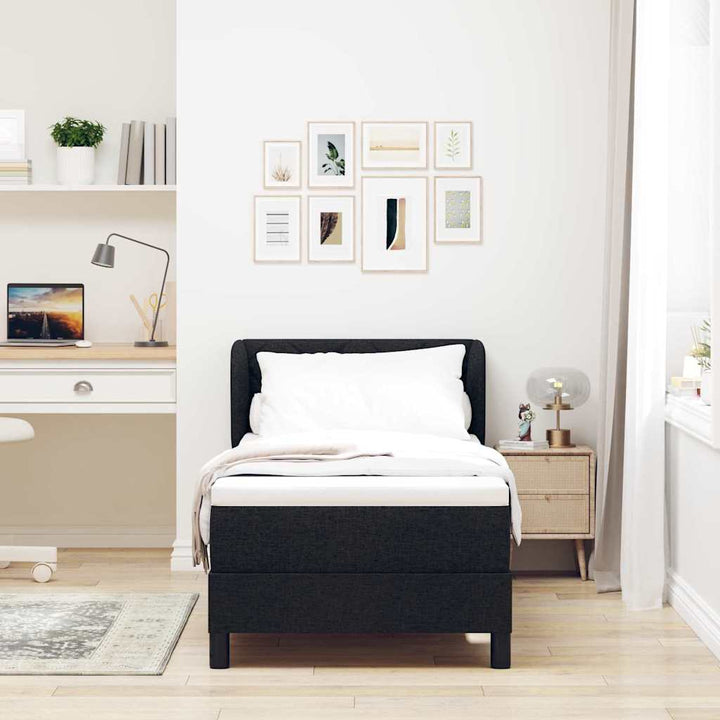 Box spring seng med madras med hovedgærde Sort 80 x 200 cm Stof