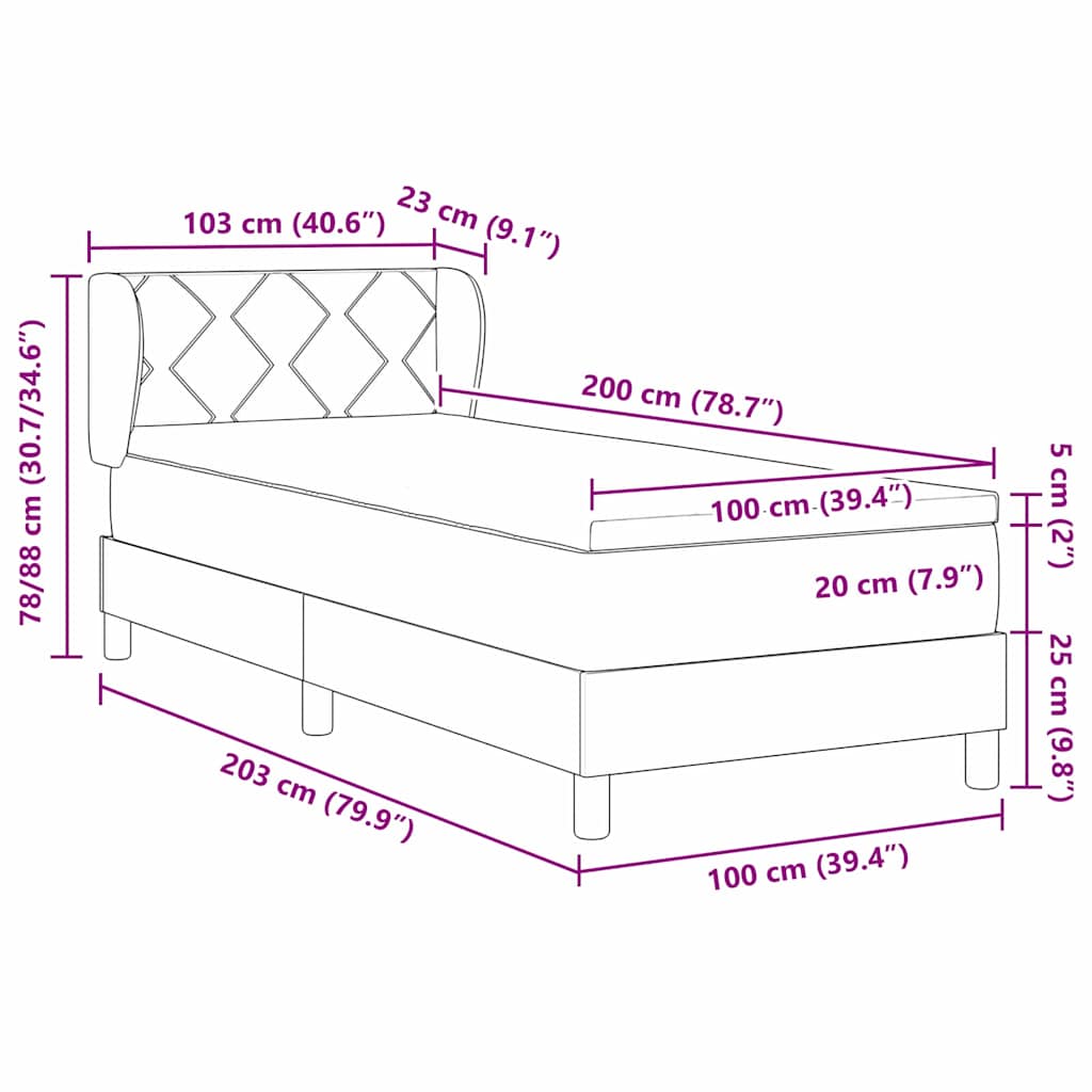 Box spring seng med hovedgærde Lysegrå 100 x 200 cm Stof