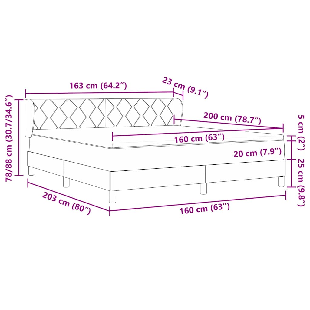 Box spring seng med hovedgærde Mørkegrå 160 x 200 cm Stof
