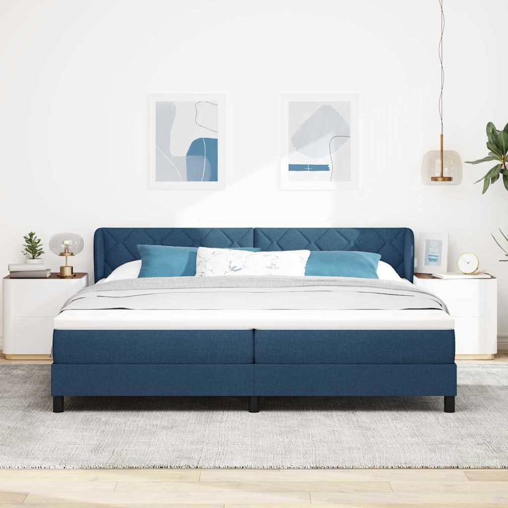 Box spring seng med madras med hovedgærde Blå 200 x 200 cm Stof