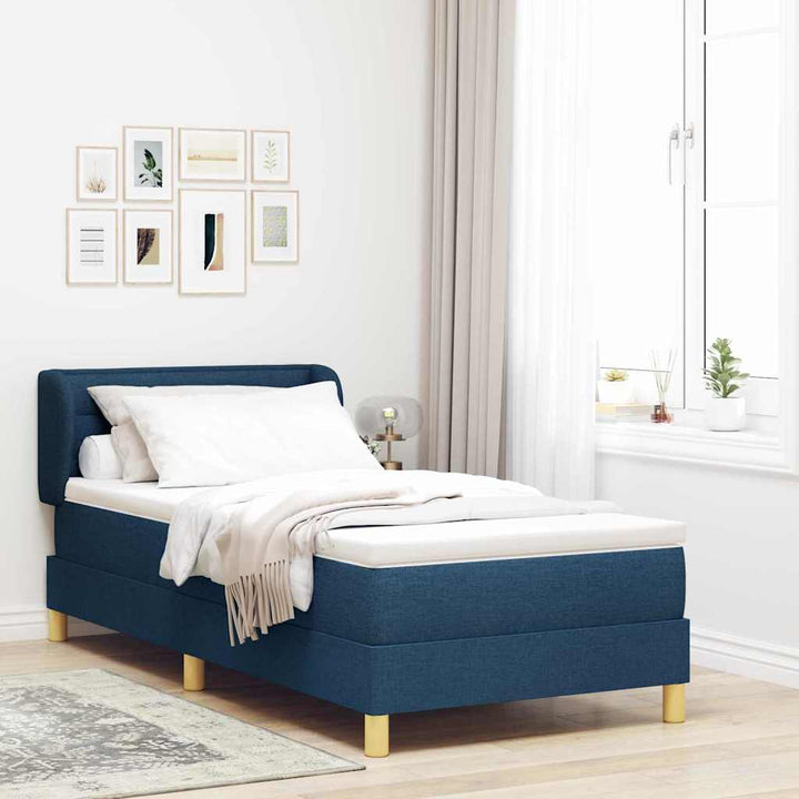 Box spring seng med madras med hovedgærde Blå 100 x 200 cm Stof