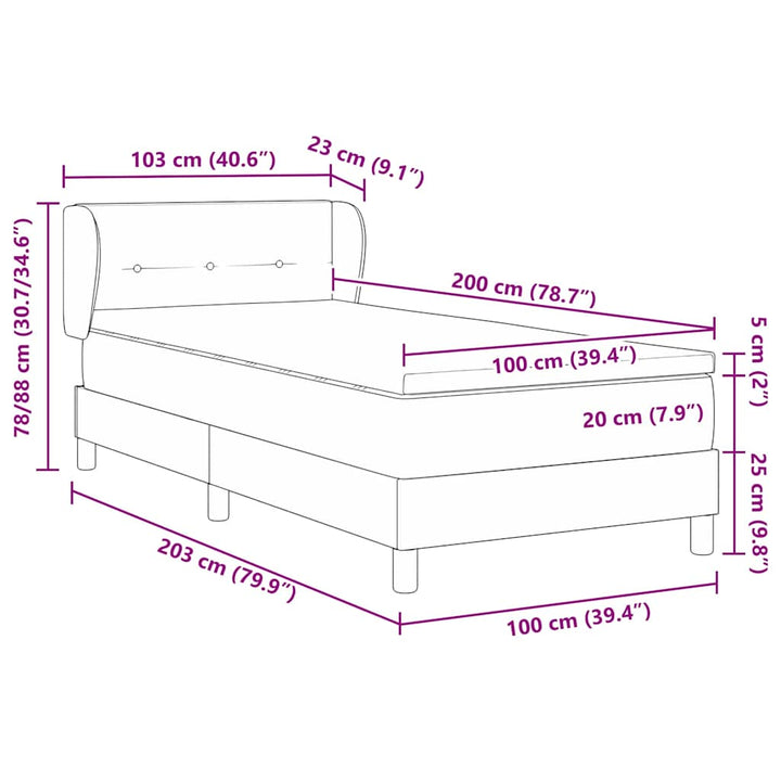 Box spring seng med hovedgærde Creme 100 x 200 cm Stof