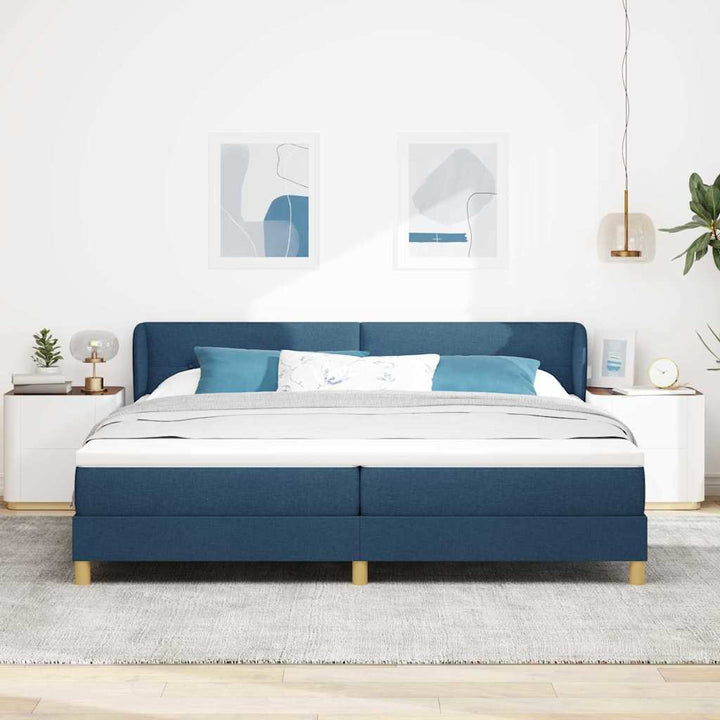 Box spring seng med madras med hovedgærde Blå 200 x 200 cm Stof