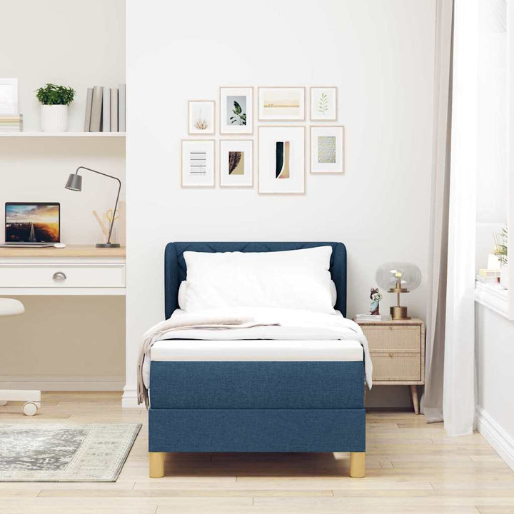 Box spring seng med madras med hovedgærde Blå 80 x 200 cm Stof