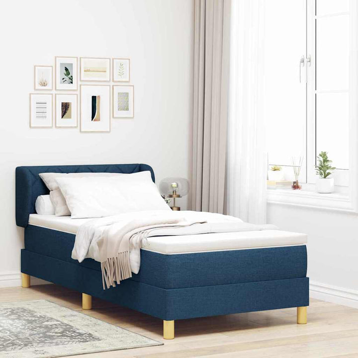 Box spring seng med madras med hovedgærde Blå 90 x 190 cm Stof