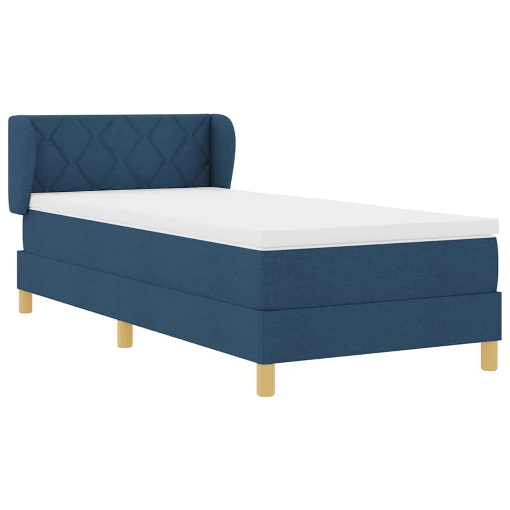 Box spring seng med madras med hovedgærde Blå 90 x 190 cm Stof