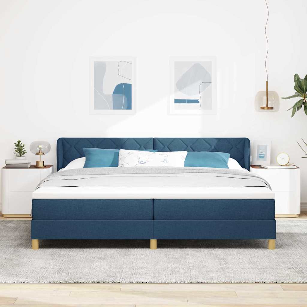 Box spring seng med madras med hovedgærde Blå 200 x 200 cm Stof