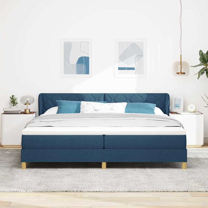 Box spring seng med madras med hovedgærde Blå 200 x 200 cm Stof