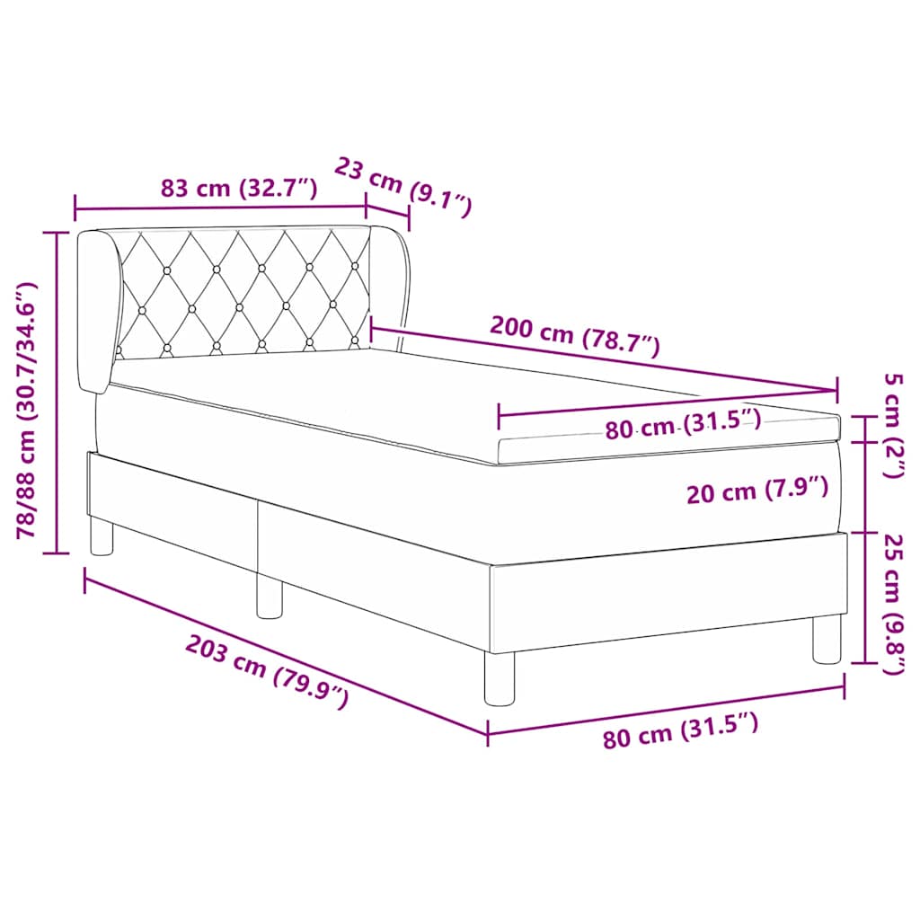 Box spring seng med hovedgærde Lysegrå 80 x 200 cm Fløjl