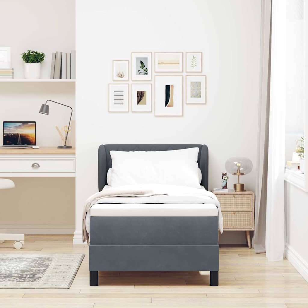 Box spring seng med hovedgærde Mørkegrå 80 x 200 cm Fløjl