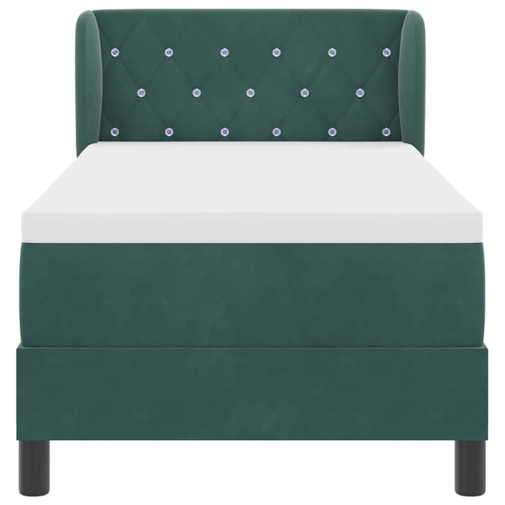 Box spring seng med hovedgærde Mørkegrøn 80 x 200 cm Fløjl