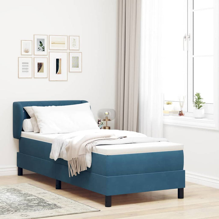 Box spring seng med hovedgærde Mørkeblå 80 x 200 cm Fløjl