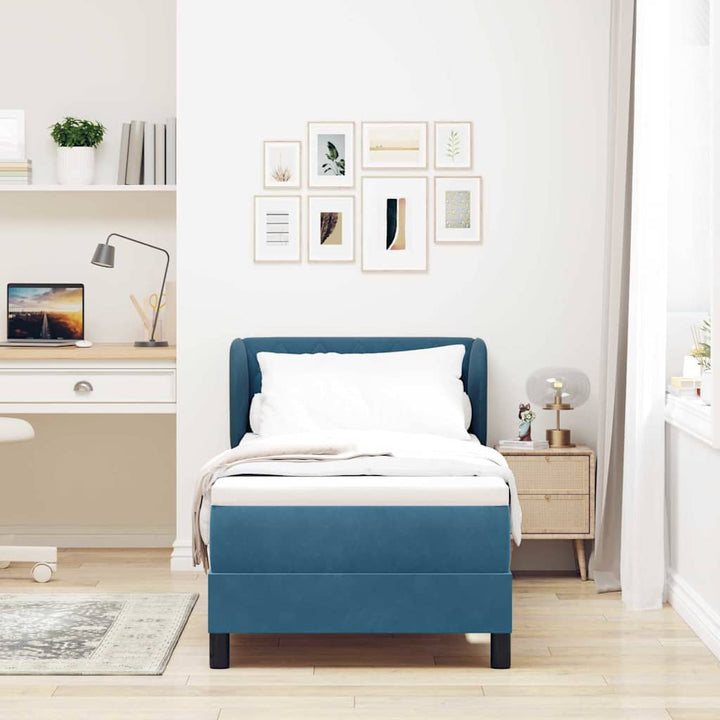 Box spring seng med hovedgærde Mørkeblå 80 x 200 cm Fløjl